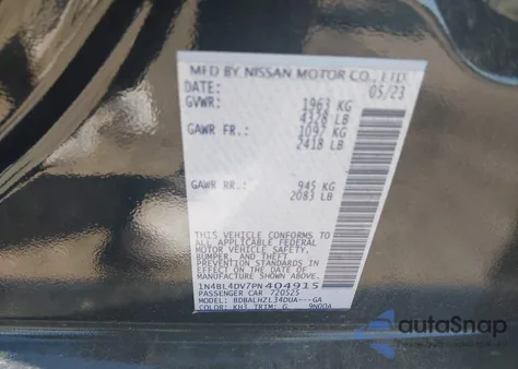 2023 Nissan Altima Sv Fwd z USA, uszkodzony, nr VIN 1N4BL4DV7PN404915